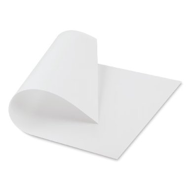 Single white sheet of paper curling at the corner on a white background.