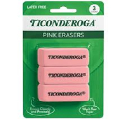 Dixon Ticonderoga Pink Carnation Erasers 3pk  - PX38943
