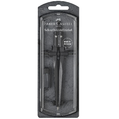 Faber-Castell Schnellverstellzikel adjustable compass set in plastic blister pack, Made in Germany.