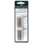 Faber-Castell Dust-Free Eraser duo in blister pack with branding and usage images on the card.