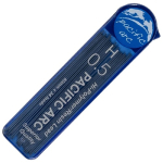 Blue plastic case containing 0.5 mm graphite leads for a mechanical pencil (lead refills) with '0.5' markings visible.