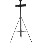 Metal easel with a tripod base and canvas support at the top, used to hold a painting or display artwork.