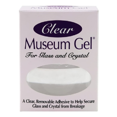 Box of Clear Museum Gel for glass and crystal; removable adhesive to help secure them from breakage (image shows gel blob)