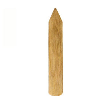 Single wooden dowel with a pointed tip, standing upright against a white background.
