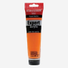 Orange acrylic paint tube from the Amsterdam Expert Series with a red cap, labeled 'Expert Acrylic' and 'extra fine quality' on a black-and-orange design.