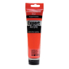 Orange-red tube of Amsterdam Expert Series acrylic paint with black label and black cap at bottom, shown upright.