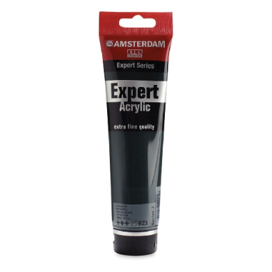Tube of Amsterdam Expert Acrylics paint (extra fine quality) from the Expert Series, red cap, black bottle with white label