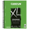 Green spiral-bound drawing pad with 'Canson' branding and 'DRAWING' label on the cover; shows 9 x 12 in (22.9 x 30.5 cm), 70 lb (114 g) paper weight.